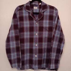 J. Crew Women Plaid Flannel Button-Up Shirt Relaxed Fit Soft Burgundy Blue Small